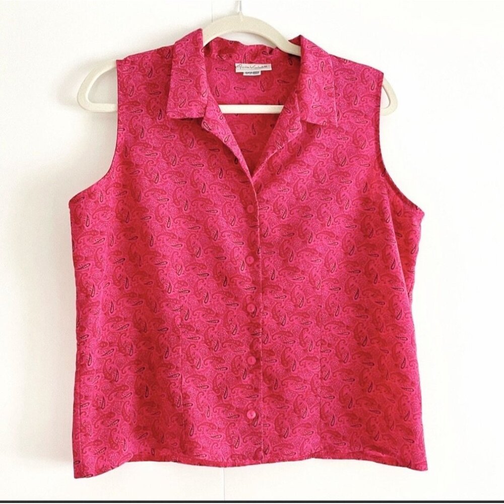 Gloria Vanderbilt Blouse, Pink Paisley Bandana Print Sleeveless Shirt